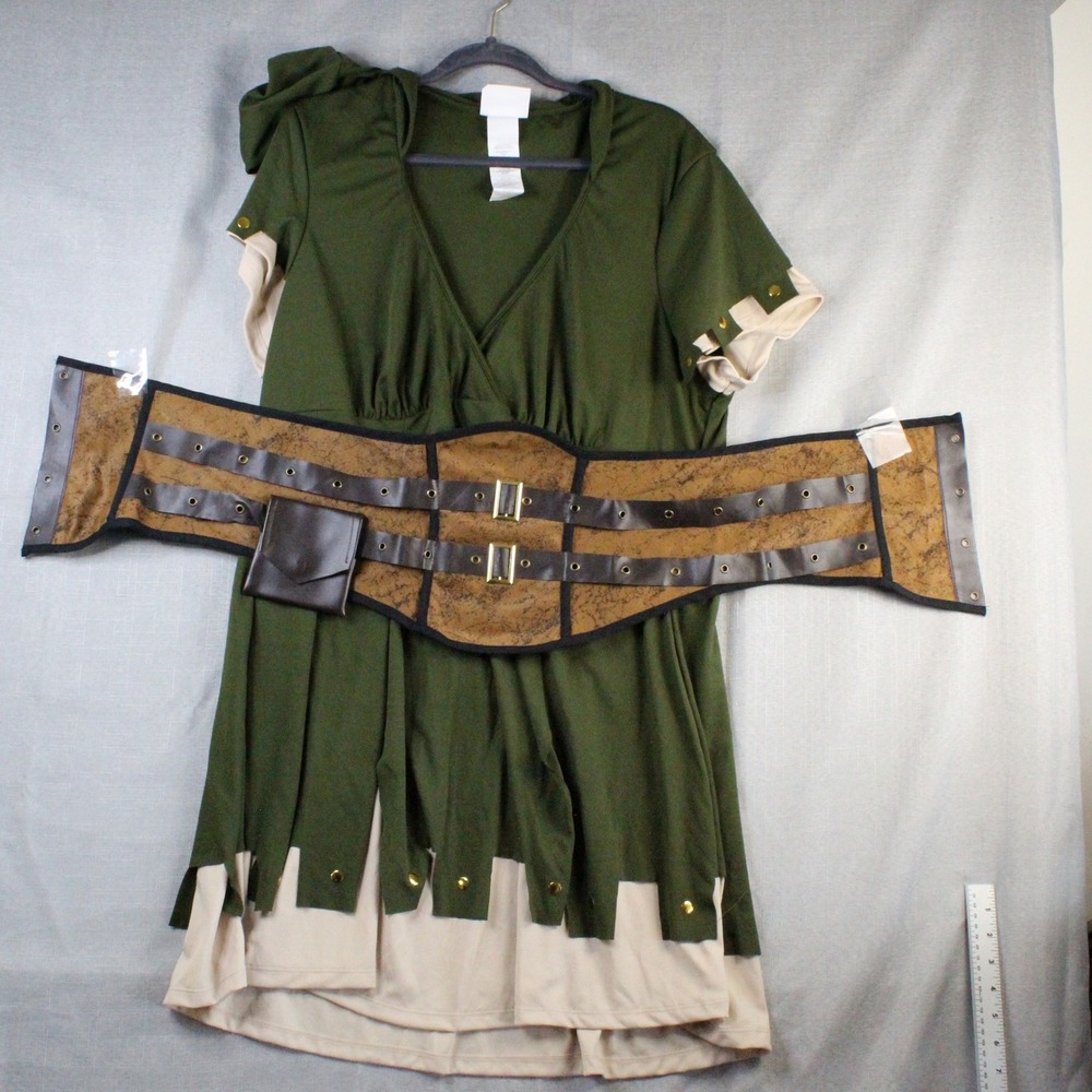 Forest Ranger Archer Costume Plus 3X Green Hooded Tunic Belt Pouch Renaissance